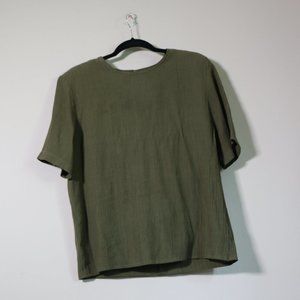 Vintage blouse short sleeve shirt olive green shoulder Braemar Jeremy Scott
